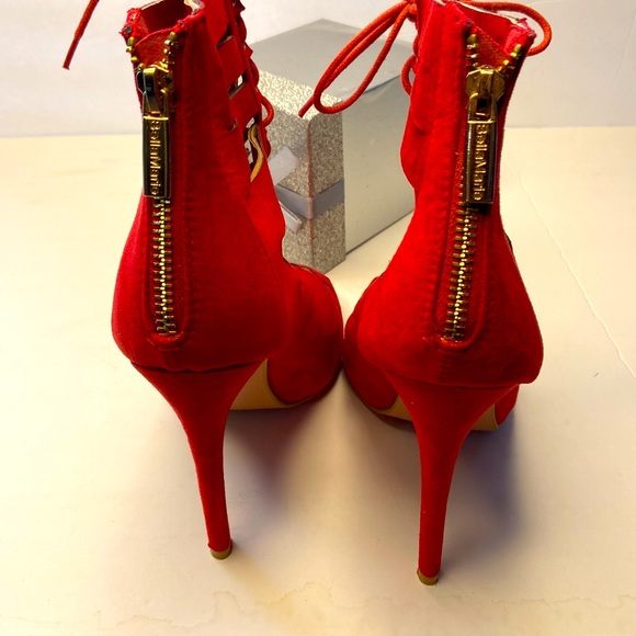 BellaMarie Red Ankle Boots with peep toe n cut outs - Picture 2 of 4